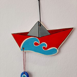 Κεραμική βάρκα με ματάκι,ζωγραφισμένη στο χέρι