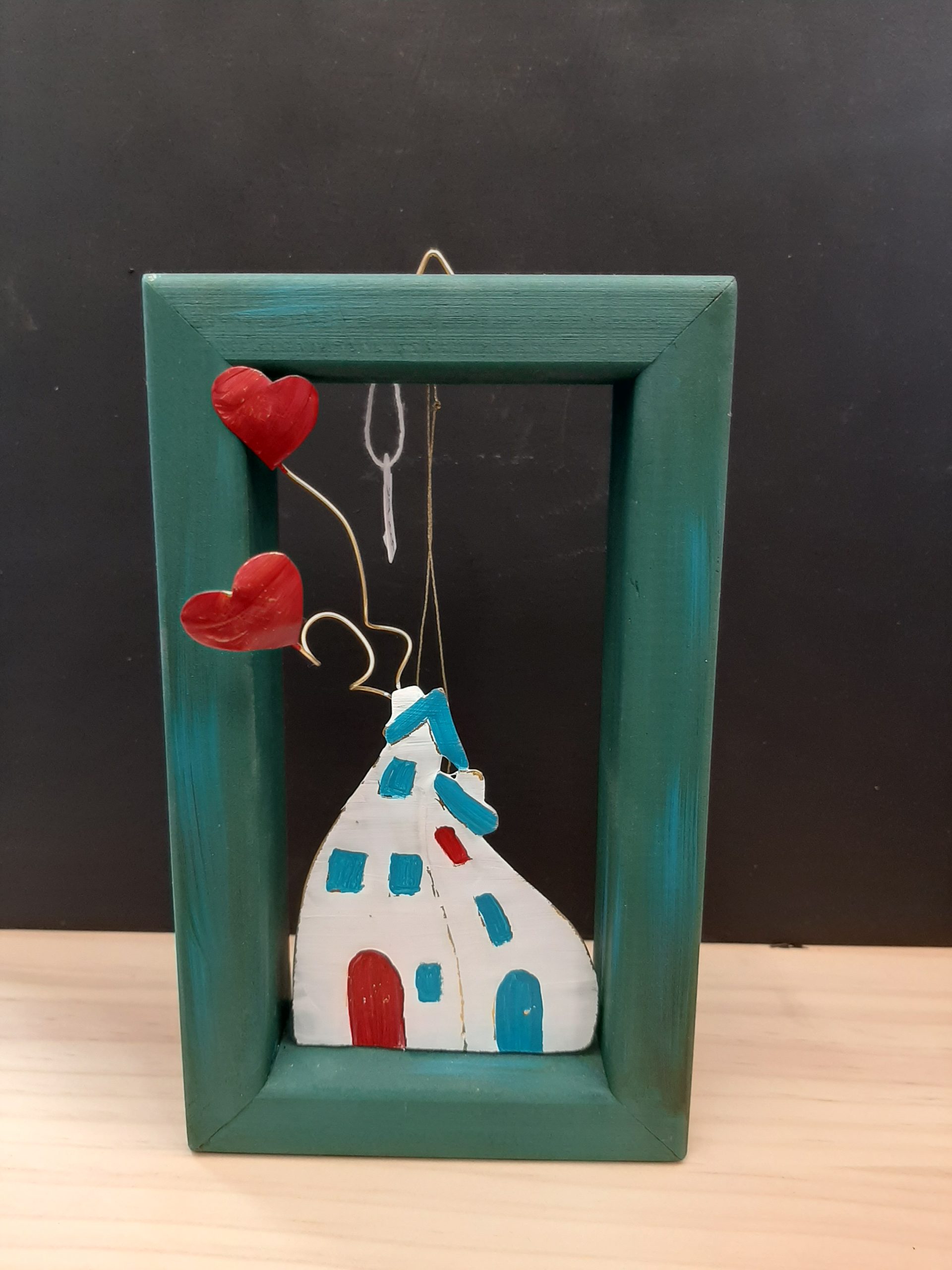 Κάδρο με σπίτια και καρδιές 10*17 εκ