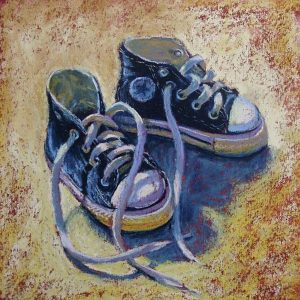 Κουτί με διακόσμηση παπουτσάκια αγοριού (15*15*6.5 εκ)