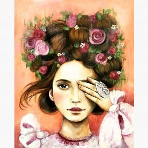 Κουτί με διακόσμηση κοπέλα με λουλούδια στα μαλλιά 1