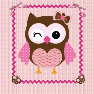 Κουτί με διακόσμηση κουκουβάγια με φιόγκο ροζ