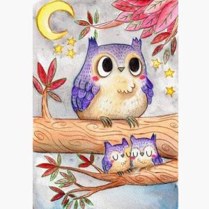 Κουτί με διακόσμηση κουκουβάγια με δύο μικρά