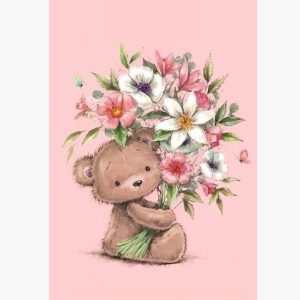Κουτί με διακόσμηση αρκουδάκι με λουλούδια