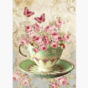 Κουτί με διακόσμηση φλιτζάνι με λουλούδια και πεταλούδες